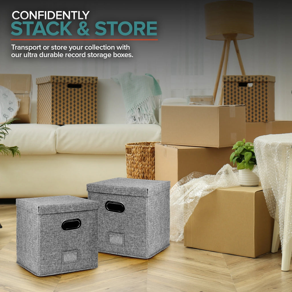 50-Capacity Vinyl Record Storage Box, Gray