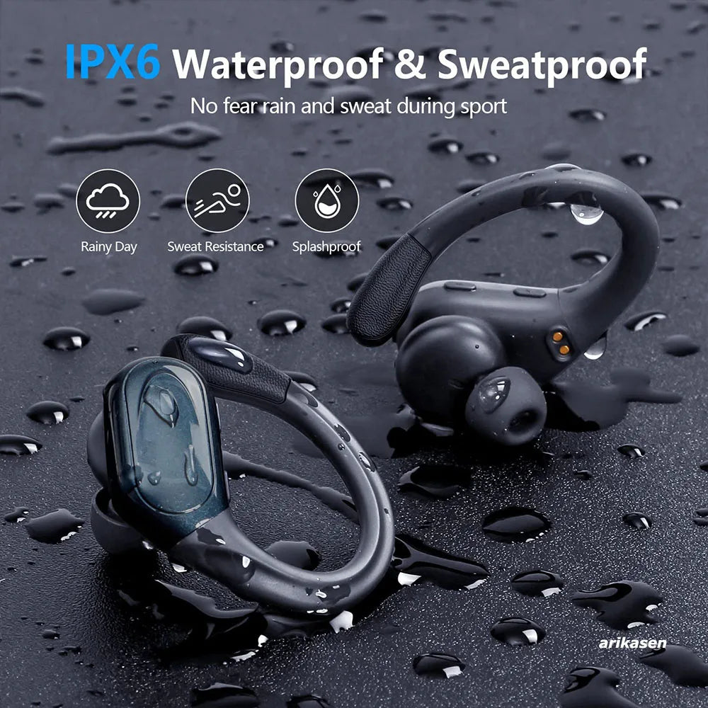 Wireless Headphones Bluetooth 5.3 Earphones 75Hrs Playtime with Mic LED Display Button Control Earhook Sport Waterproof Headsets