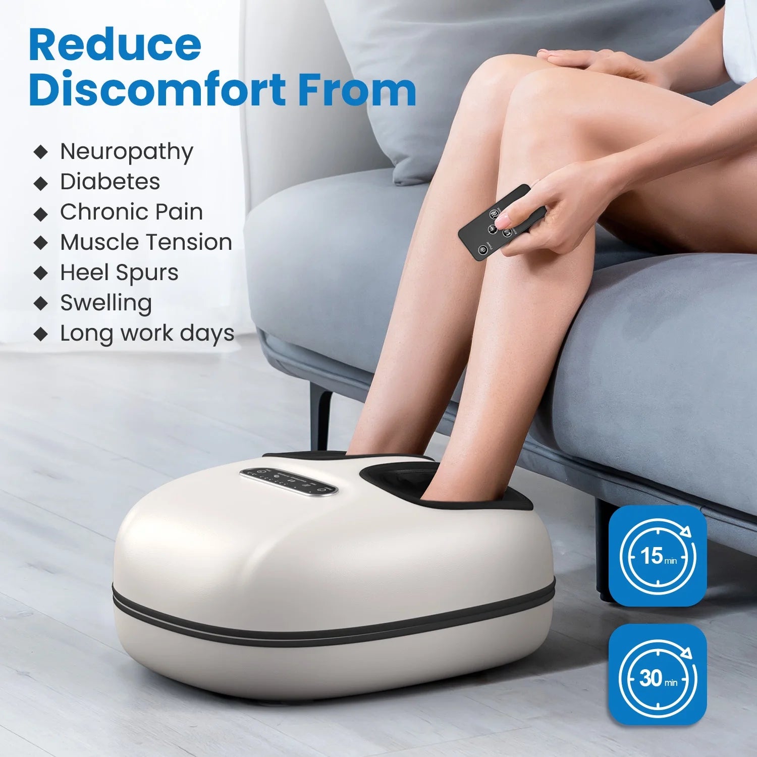 Foot Massager with Heat for Tired Foot Blood Circulation up to Size 11, White, Fathers Day & Birthday Gifts for Mom Dad Men