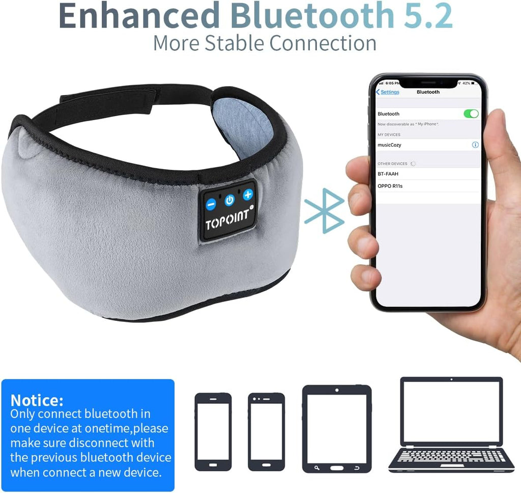 Bluetooth Sleep Eye Mask Wireless Headphones, Sleeping Eye Cover Travel Music He