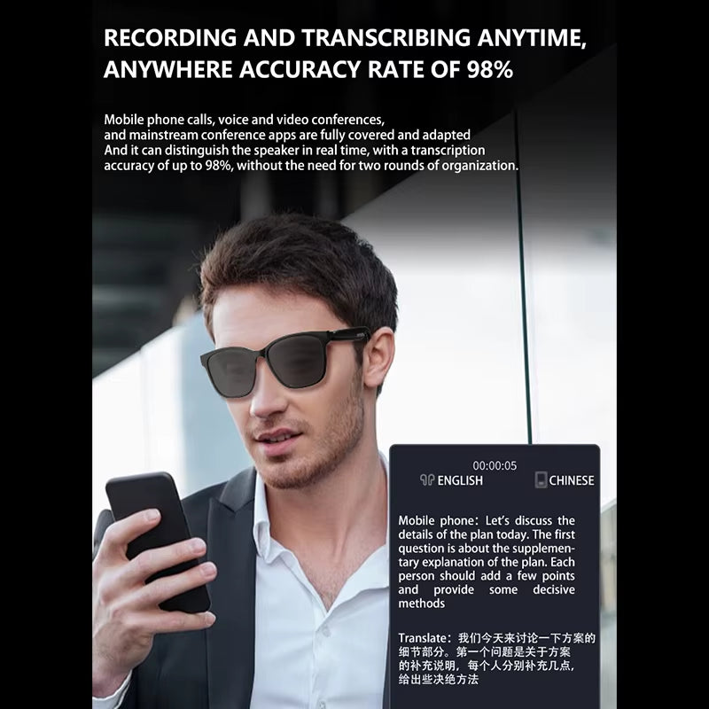 HY-C8 AI Smart Glasses Voice Real-Time Face to Face Language Translator Bluetooth Wireless Headphone AI Chat Smart Sunglasses