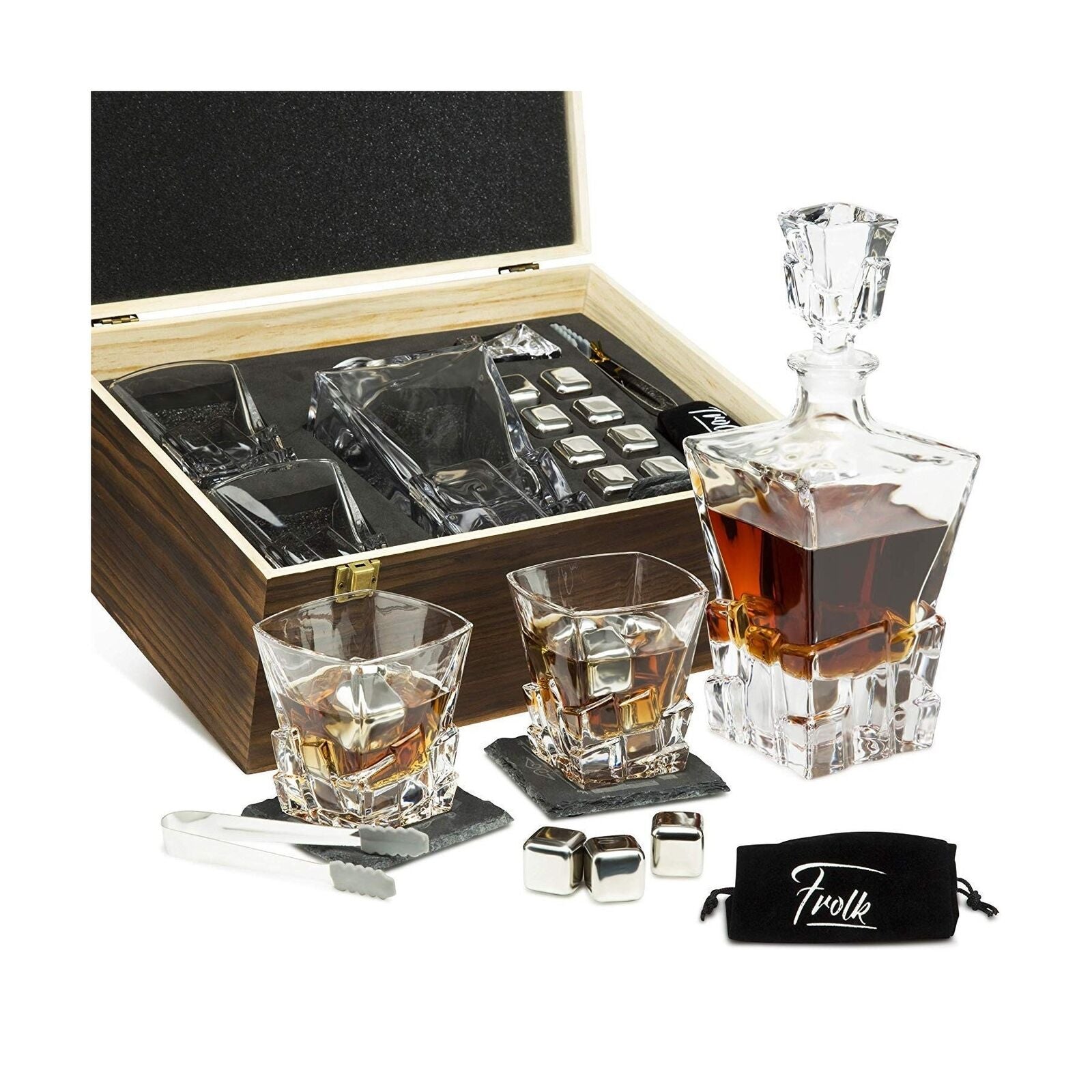 Whiskey Decanter and Stones Gift Set for Men - Whiskey Decanter, 2 Rocks Whis...