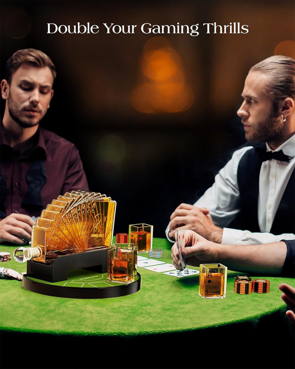 Blackjack Whiskey Decanter Set, 37.2 Oz Whiskey Decanter with 4 Glasses, Casino