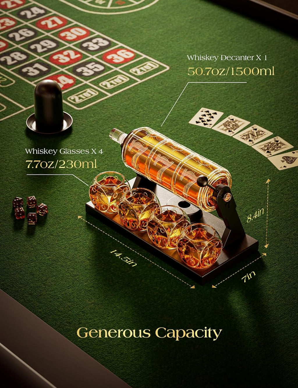 Slot Whiskey Decanter Sets for Men, 50.7 Oz Whiskey Decanter Set with 4 Glasses,