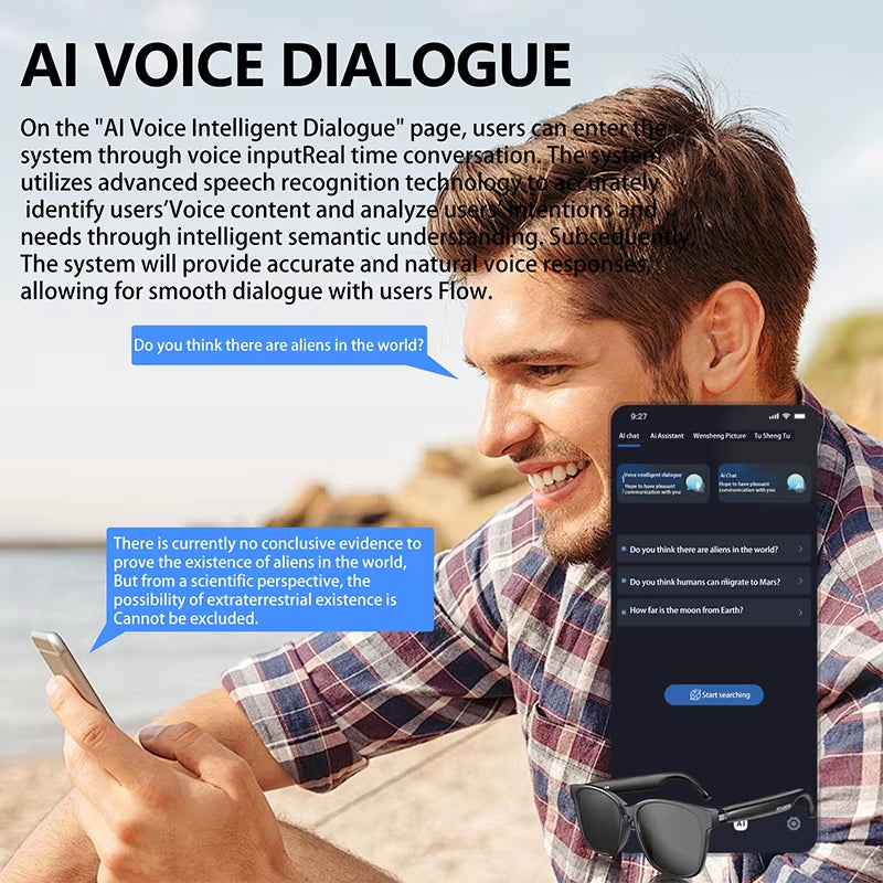HY-C8 AI Smart Glasses Voice Real-Time Face to Face Language Translator Bluetooth Wireless Headphone AI Chat Smart Sunglasses