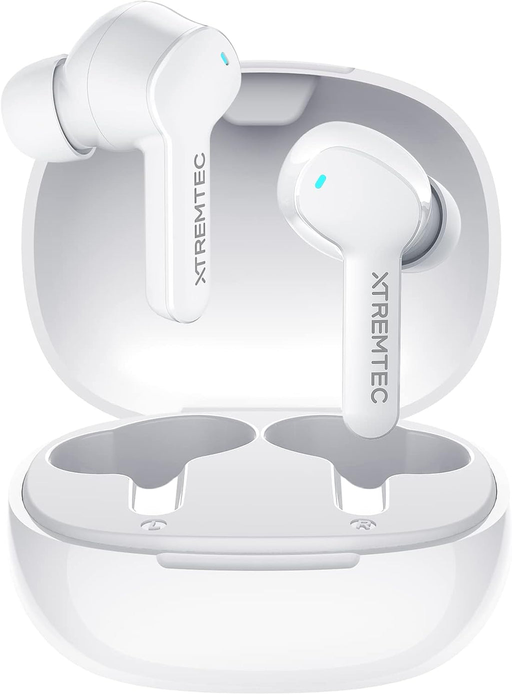 Bluetooth Noise Cancelling Wireless Earbuds for Iphone/Android, In-Ear Sweatproof Stereo Bass Headphones, Immersive Sound Bluetooth 5.2 Earphones with Microphones,En-Able Computer (White)