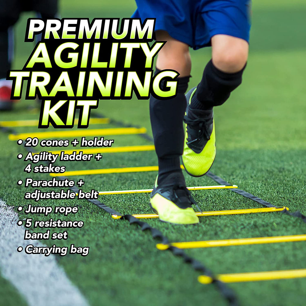 Big B Pro Sports Agility Training Equipment Set - Durable Football Training Equipment for Youth - Agility Ladder Speed Training Equipment with 20Ft Football Ladder, Running Parachute, Soccer Cones