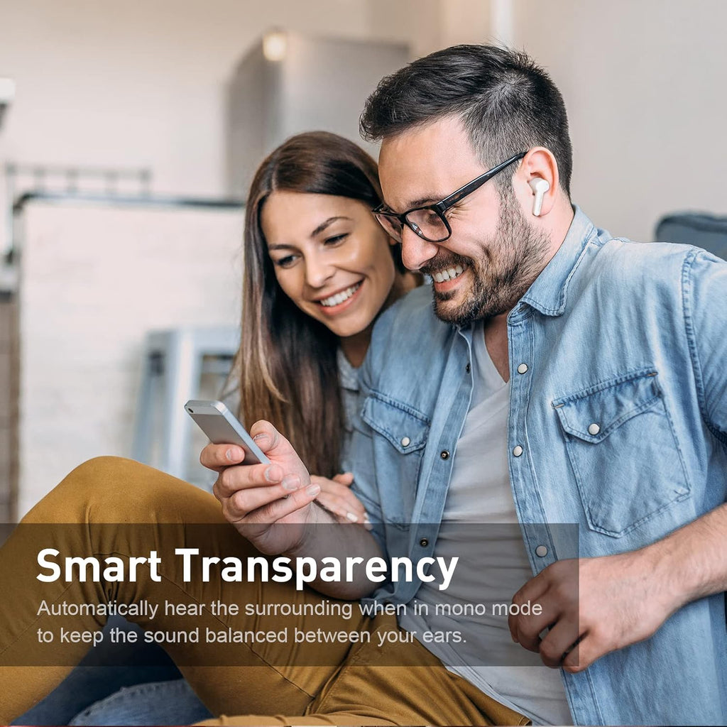 Bluetooth Noise Cancelling Wireless Earbuds for Iphone/Android, In-Ear Sweatproof Stereo Bass Headphones, Immersive Sound Bluetooth 5.2 Earphones with Microphones,En-Able Computer (White)