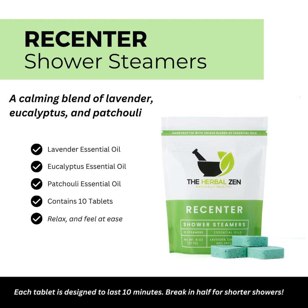 Recenter Shower Steamers Aromatherapy with Lavender and Eucalyptus Essential Oils, Aromatherapy Shower Bombs, Self Care Gift, Birthday Gift for Women, Bath Steamer for Women and Men