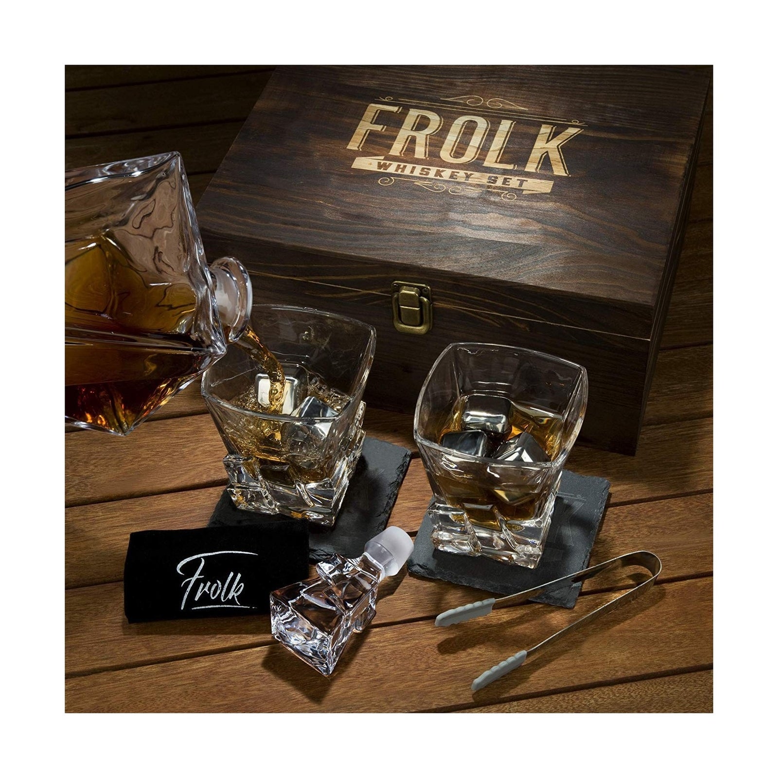 Whiskey Decanter and Stones Gift Set for Men - Whiskey Decanter, 2 Rocks Whis...