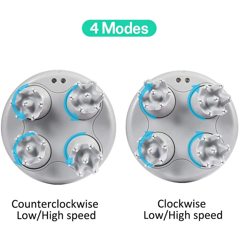 Head Scalp Massager with 4 Replacement Massage Heads Portable Head Scratcher for Stress Release and Hair Growth