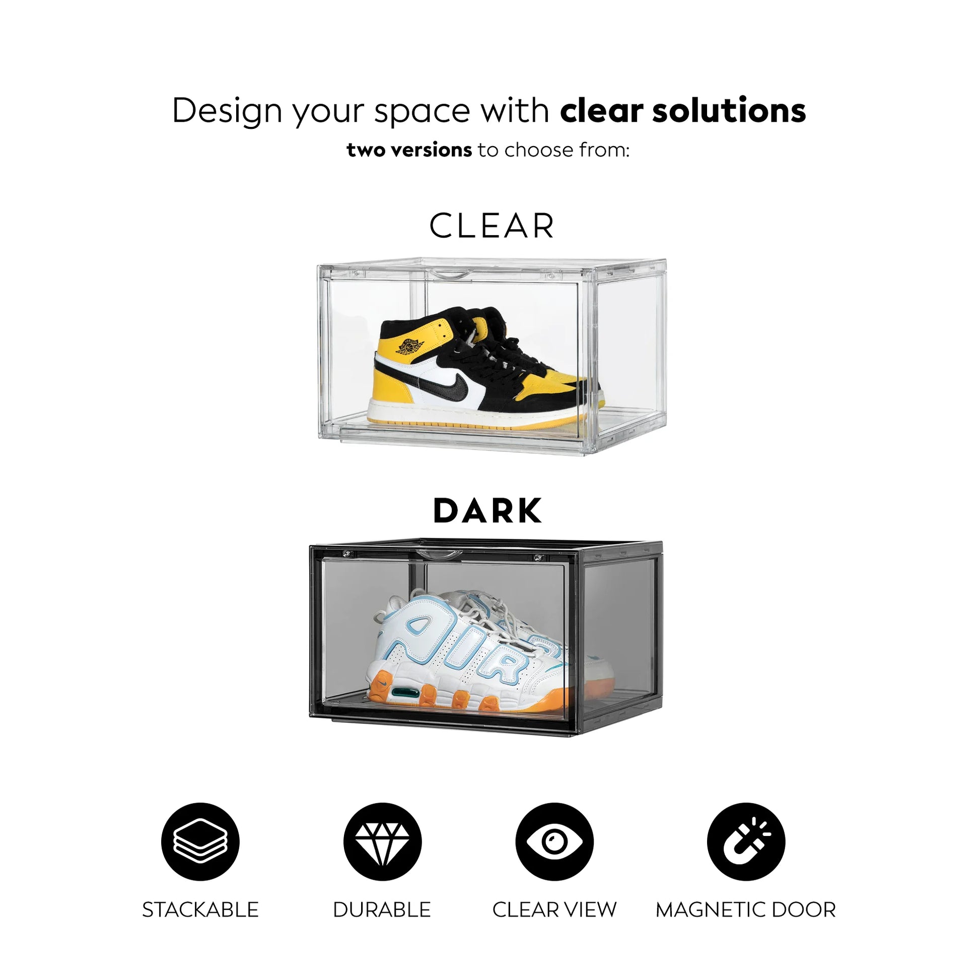 Shoe Storage Boxes, Stackable, Plastic, Magnetic Side Opening Shoe Organizer, Space-Saving, Clear, 3 Pack