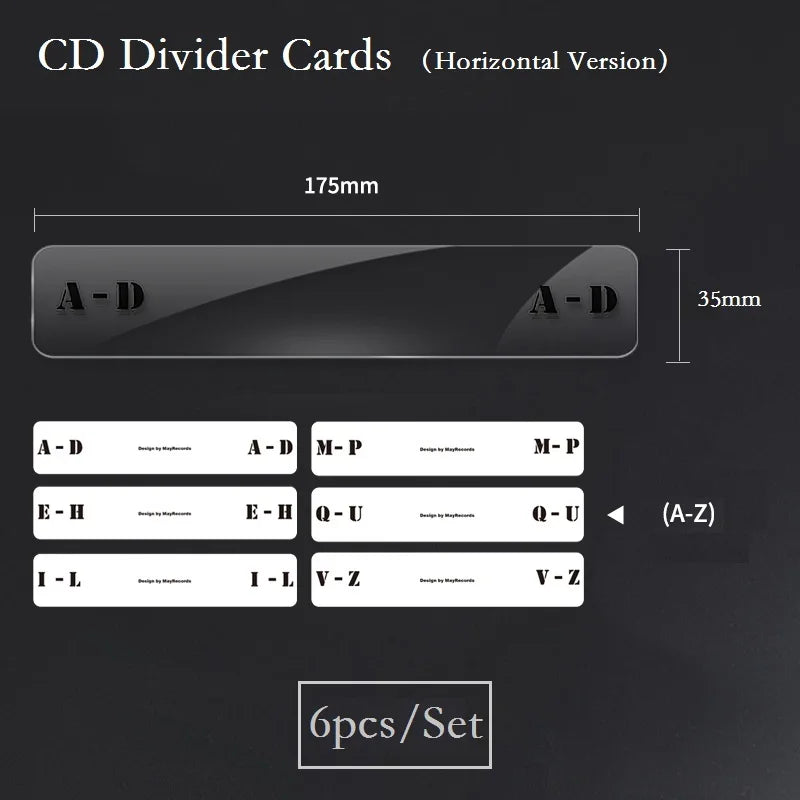 6Pcs LP/CD Alphabet Index Cards Vinyl Record Divider Alphabet Tab Classification Card Acrylic Transparent Transverse Vertical