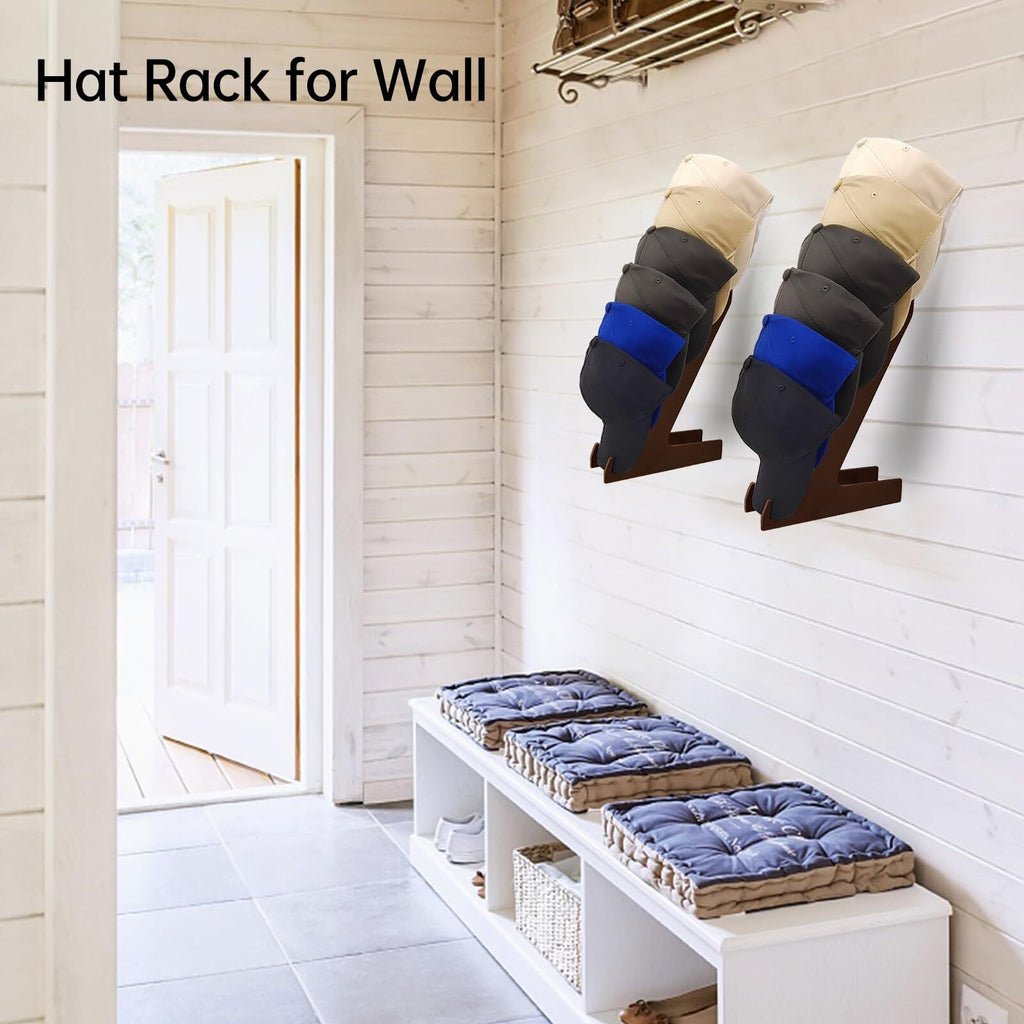 Hat Stand for Baseball Caps Set of 2 Brown Rack Organizer Display Modern Wood
