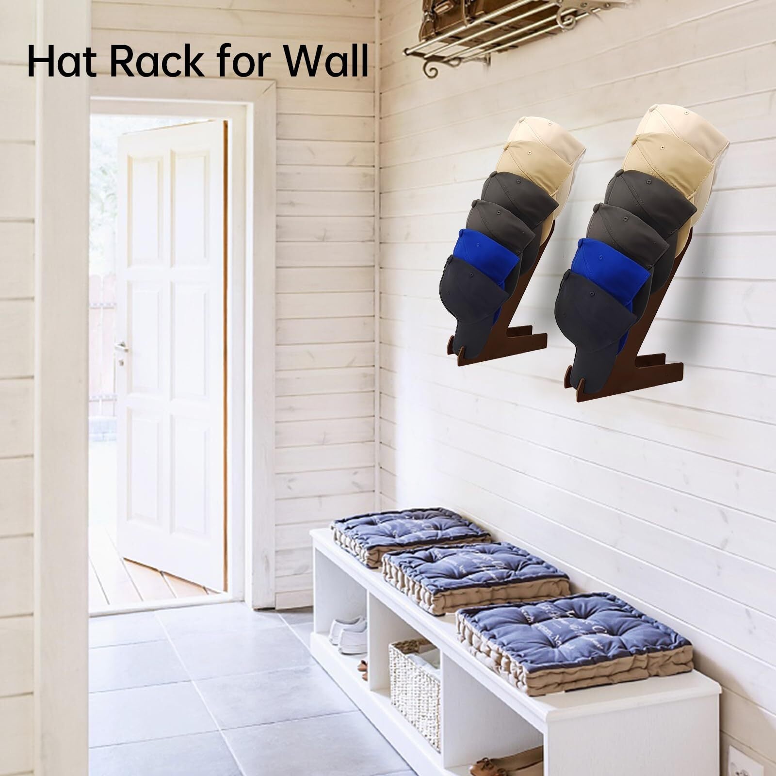 Hat Stand for Baseball Caps Set of 2 Brown Rack Organizer Display Modern Wood