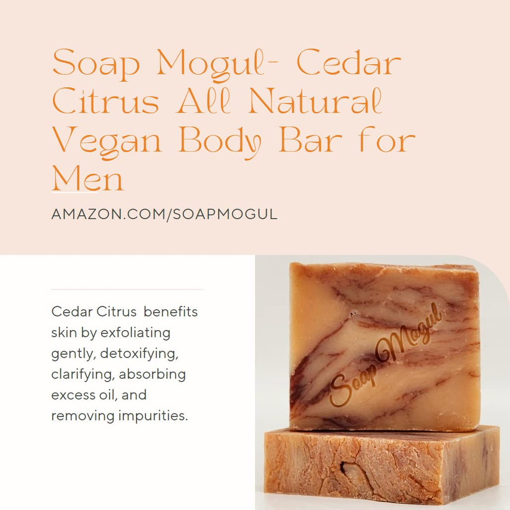 All Natural Bar Soap for Men with Zero Grit, Cedar Citrus, Organic Coconut Oil, for Dry and Skin Face, Dry Hands. Gifts for Your Husband, Dad, Brother, Boyfriend, 4.7Oz