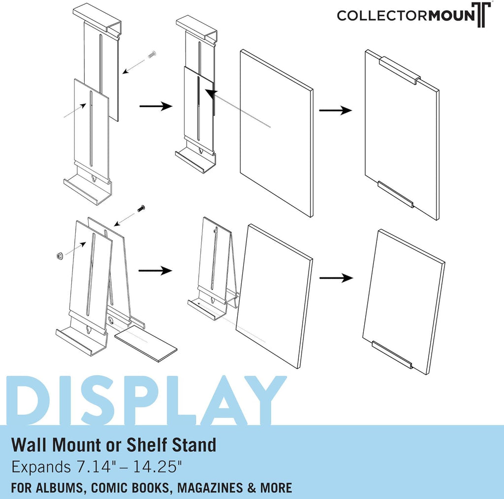 Comic Mount 5 Pack, Comic Book Shelf Stand or Wall Mount Display, Invisible and Adjustable