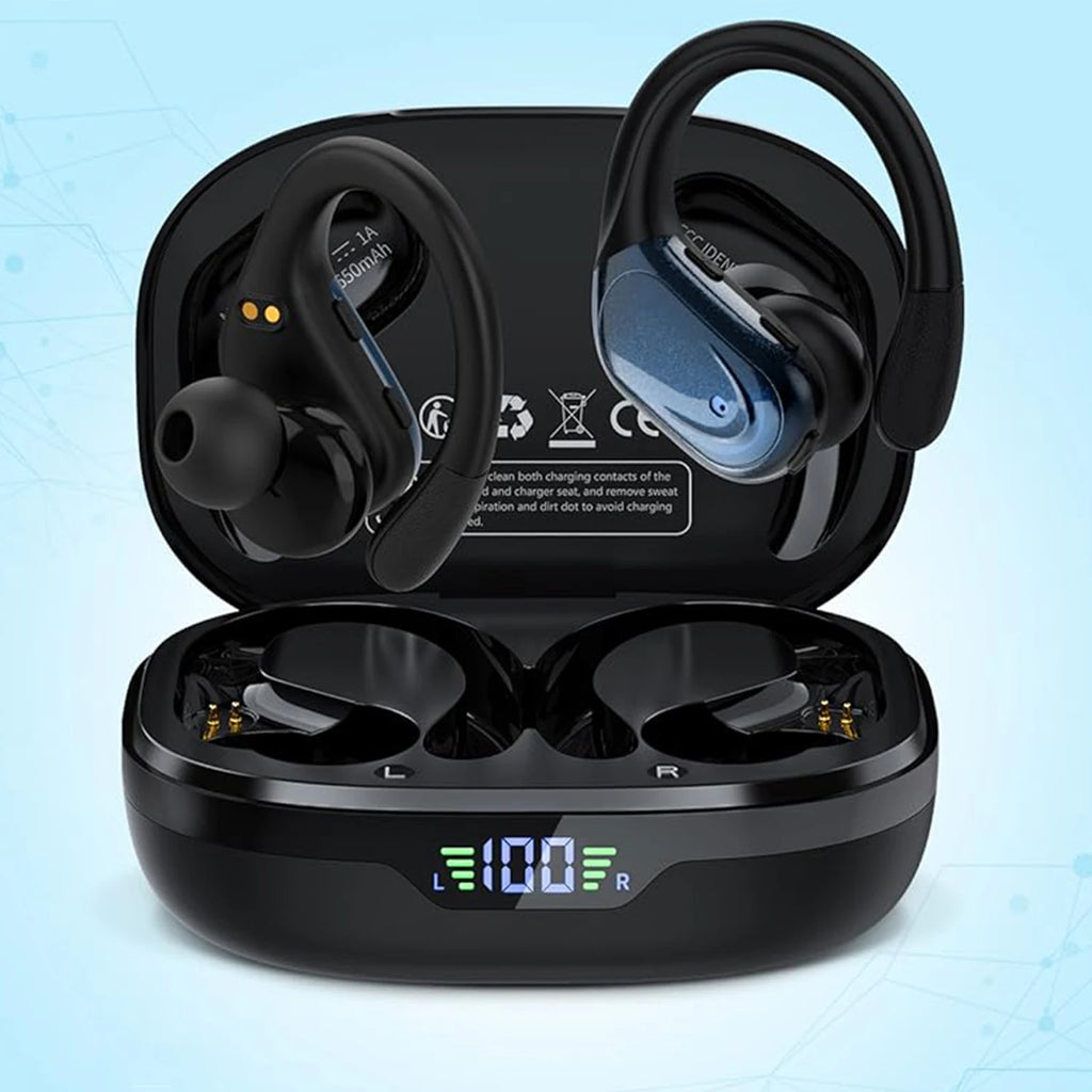 Wireless Headphones Bluetooth 5.3 Earphones 75Hrs Playtime with Mic LED Display Button Control Earhook Sport Waterproof Headsets