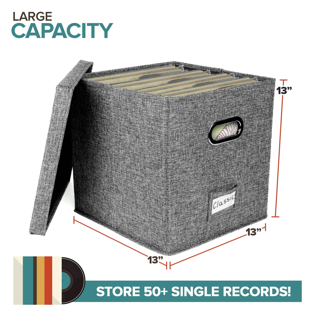 50-Capacity Vinyl Record Storage Box, Gray