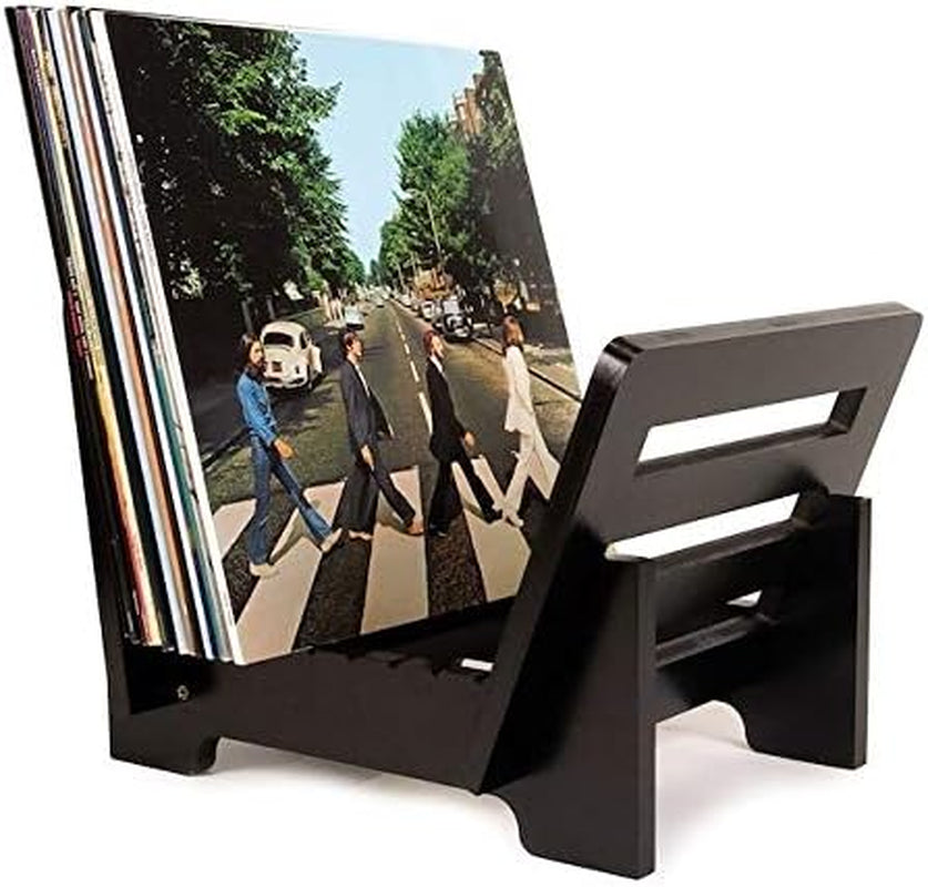 Vinyl Record Holder Storage - Display up to 50 Albums, Fits 7” and 12” Records or Lps - Music Record Storage and Organizer - Black Bamboo