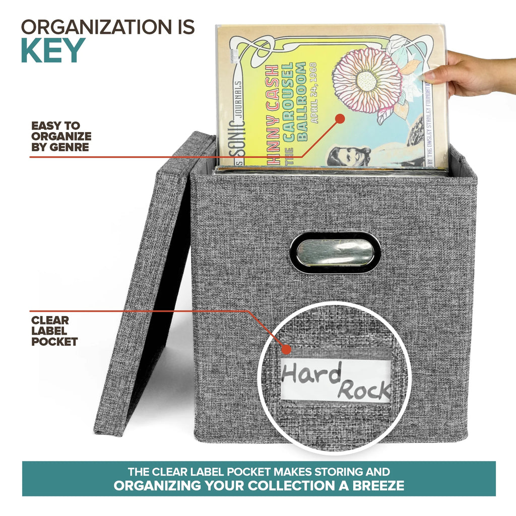 50-Capacity Vinyl Record Storage Box, Gray