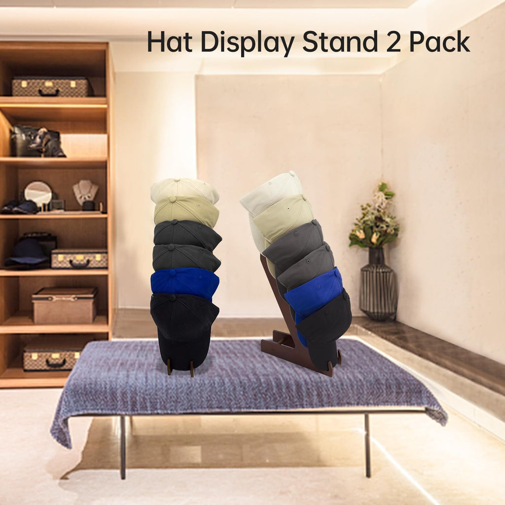 Hat Stand for Baseball Caps Set of 2 Brown Rack Organizer Display Modern Wood