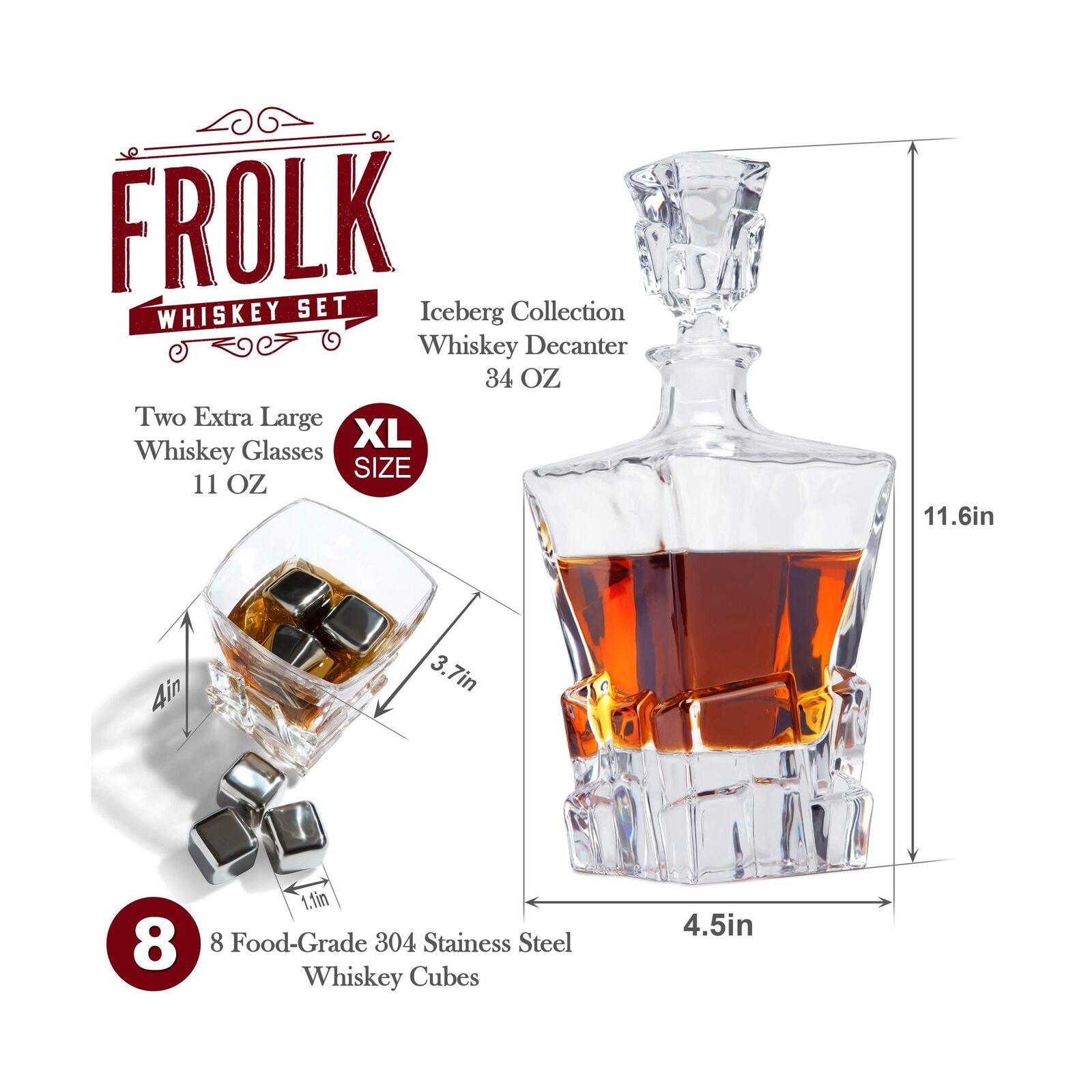 Whiskey Decanter and Stones Gift Set for Men - Whiskey Decanter, 2 Rocks Whis...