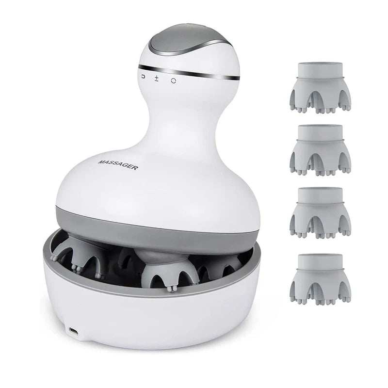 Head Scalp Massager with 4 Replacement Massage Heads Portable Head Scratcher for Stress Release and Hair Growth