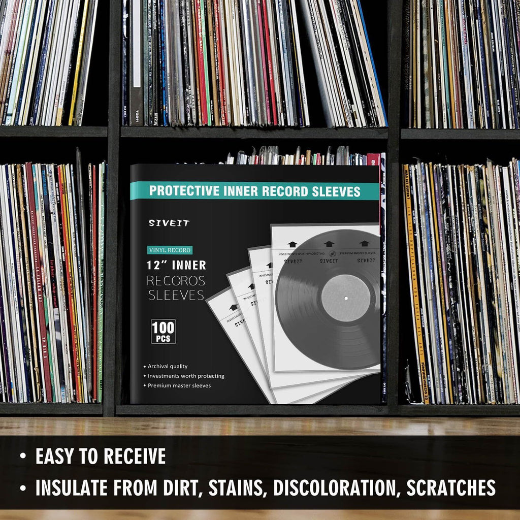 Vinyl Record Inner Sleeves - 100 Pack Anti-Static Vinyl Protective Inner Slee...