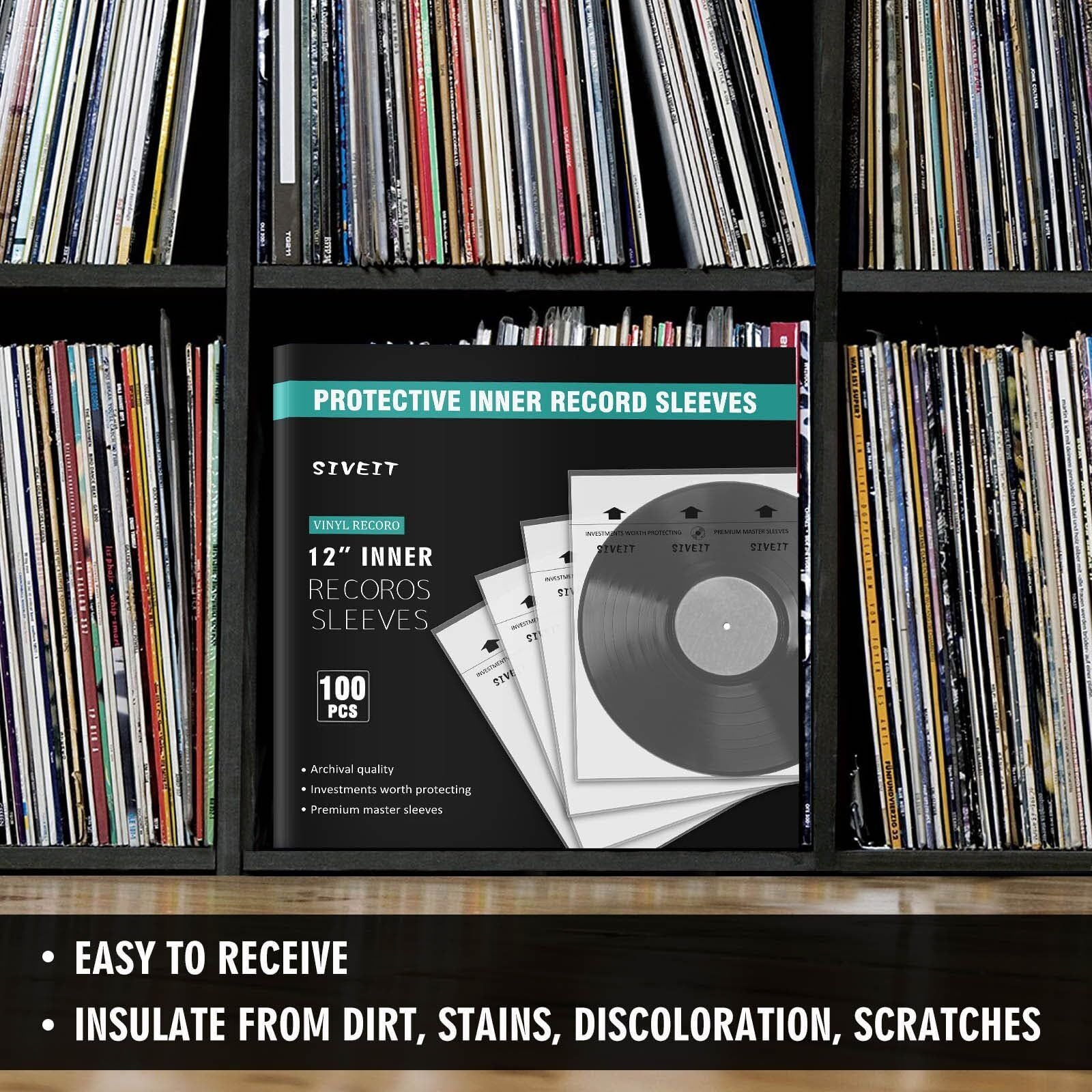 Vinyl Record Inner Sleeves - 100 Pack Anti-Static Vinyl Protective Inner Slee...