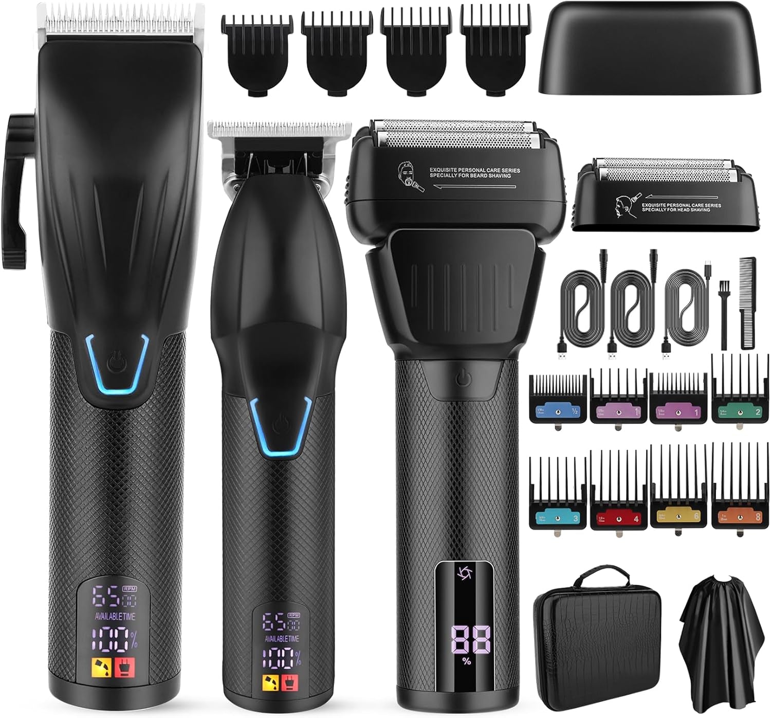 Hair Clippers for Men Professional, Professional Barber Clippers and Trimmer Set Electric Razor Foil Shavers for Men Cordless Clippers for Hair Cutting, LCD Display/Travel Case, Gifts for Men