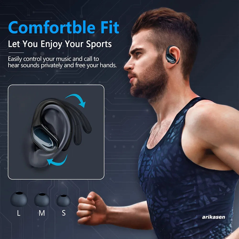 Wireless Headphones Bluetooth 5.3 Earphones 75Hrs Playtime with Mic LED Display Button Control Earhook Sport Waterproof Headsets