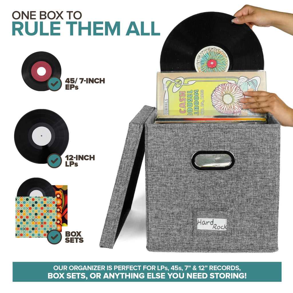 50-Capacity Vinyl Record Storage Box, Gray