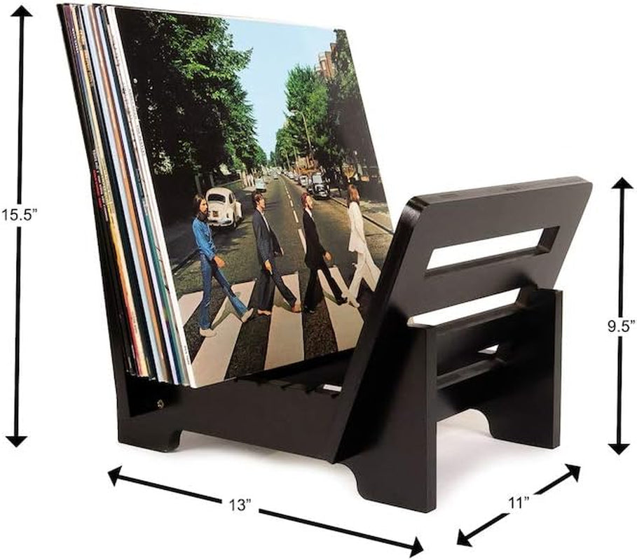 Vinyl Record Holder Storage - Display up to 50 Albums, Fits 7” and 12” Records or Lps - Music Record Storage and Organizer - Black Bamboo