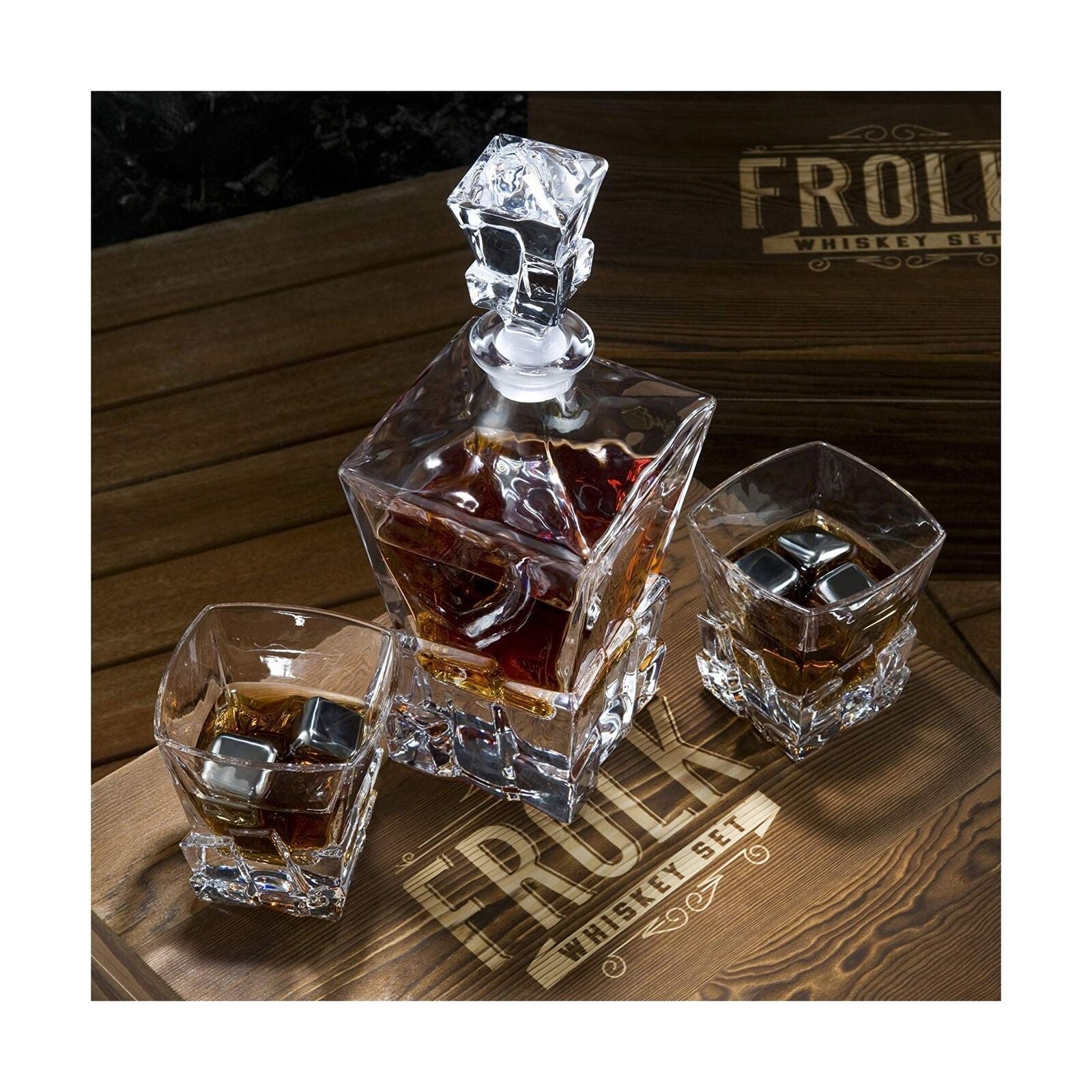 Whiskey Decanter and Stones Gift Set for Men - Whiskey Decanter, 2 Rocks Whis...