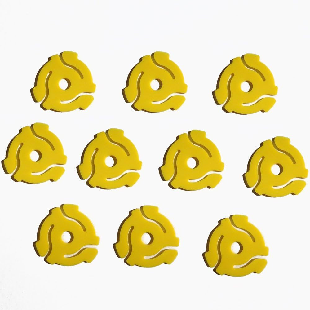 (10 Pack) TEN Yellow Plastic 45 RPM 7 Inch Vinyl Record Adaptor - 7" Inserts
