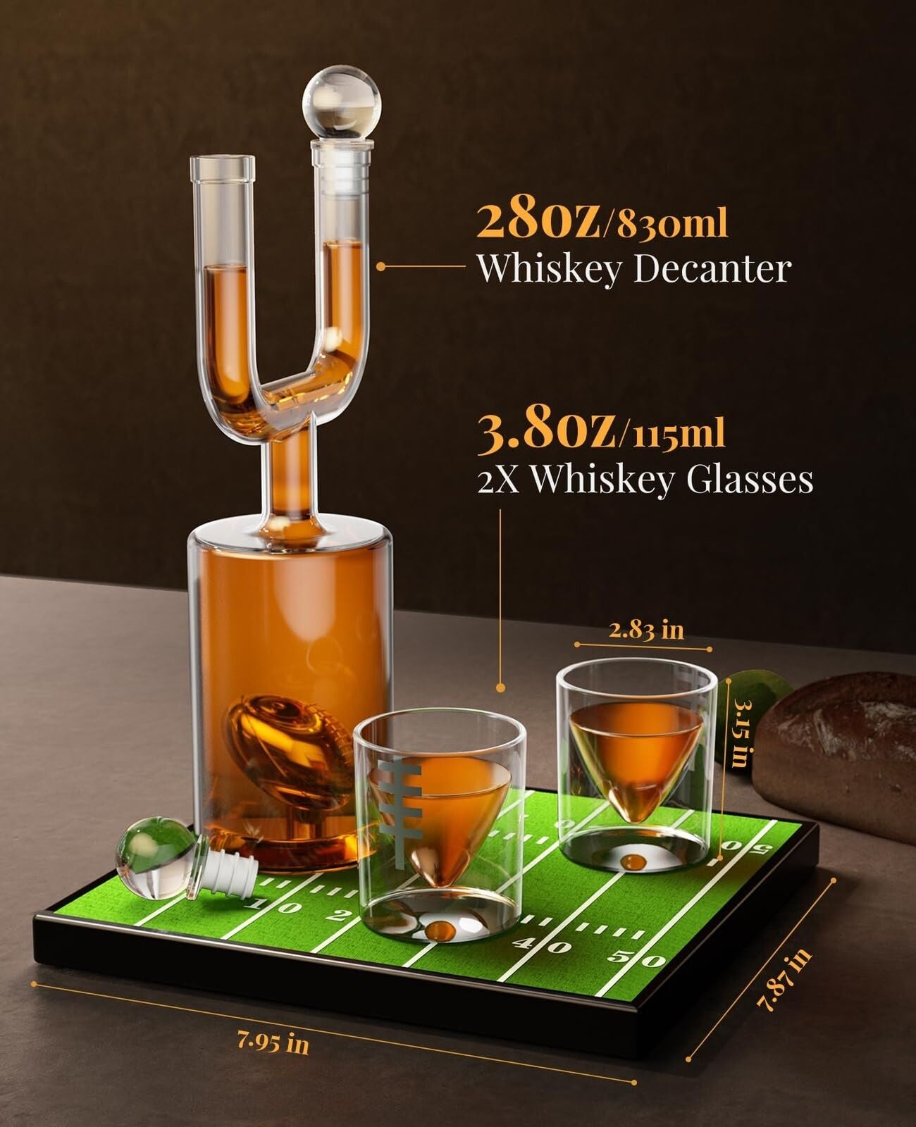 Football Gifts for Men, Kollea Whiskey Decanter Sets for Men, 28Oz Football D...