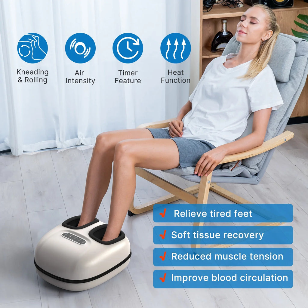 Foot Massager with Heat for Tired Foot Blood Circulation up to Size 11, White, Fathers Day & Birthday Gifts for Mom Dad Men