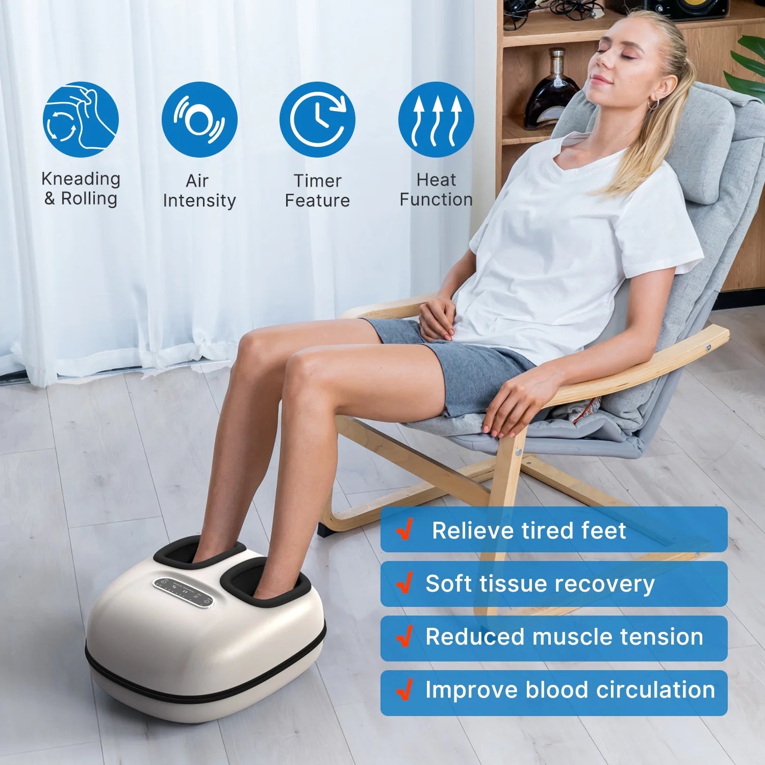 Foot Massager with Heat for Tired Foot Blood Circulation up to Size 11, White, Fathers Day & Birthday Gifts for Mom Dad Men
