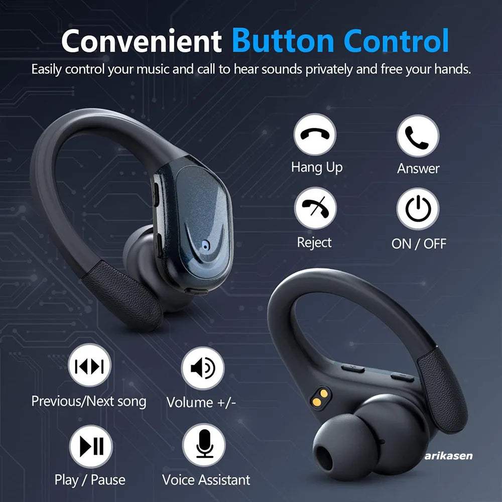 Wireless Headphones Bluetooth 5.3 Earphones 75Hrs Playtime with Mic LED Display Button Control Earhook Sport Waterproof Headsets