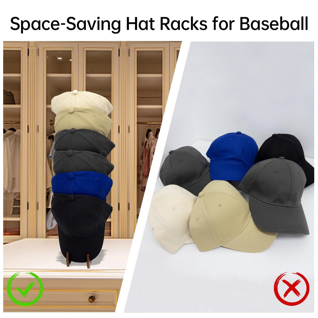 Hat Stand for Baseball Caps Set of 2 Brown Rack Organizer Display Modern Wood