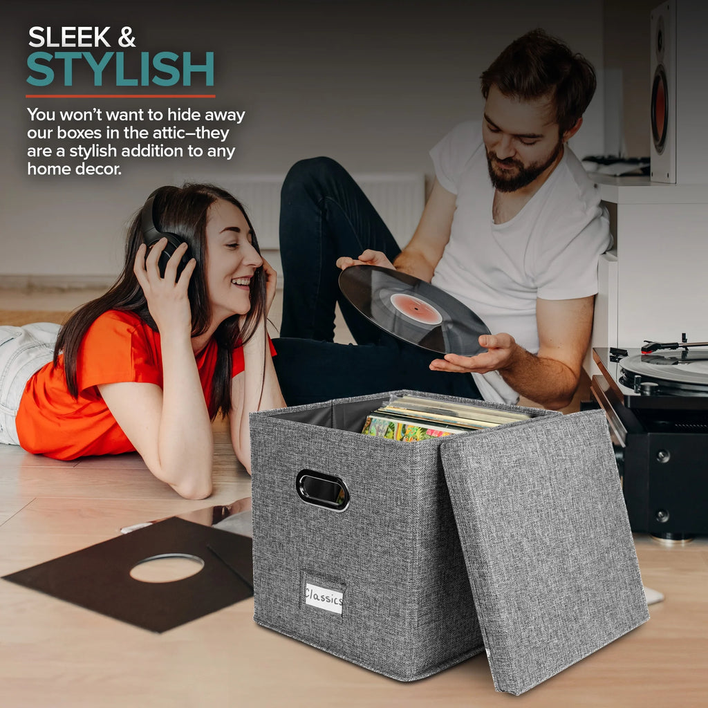 50-Capacity Vinyl Record Storage Box, Gray